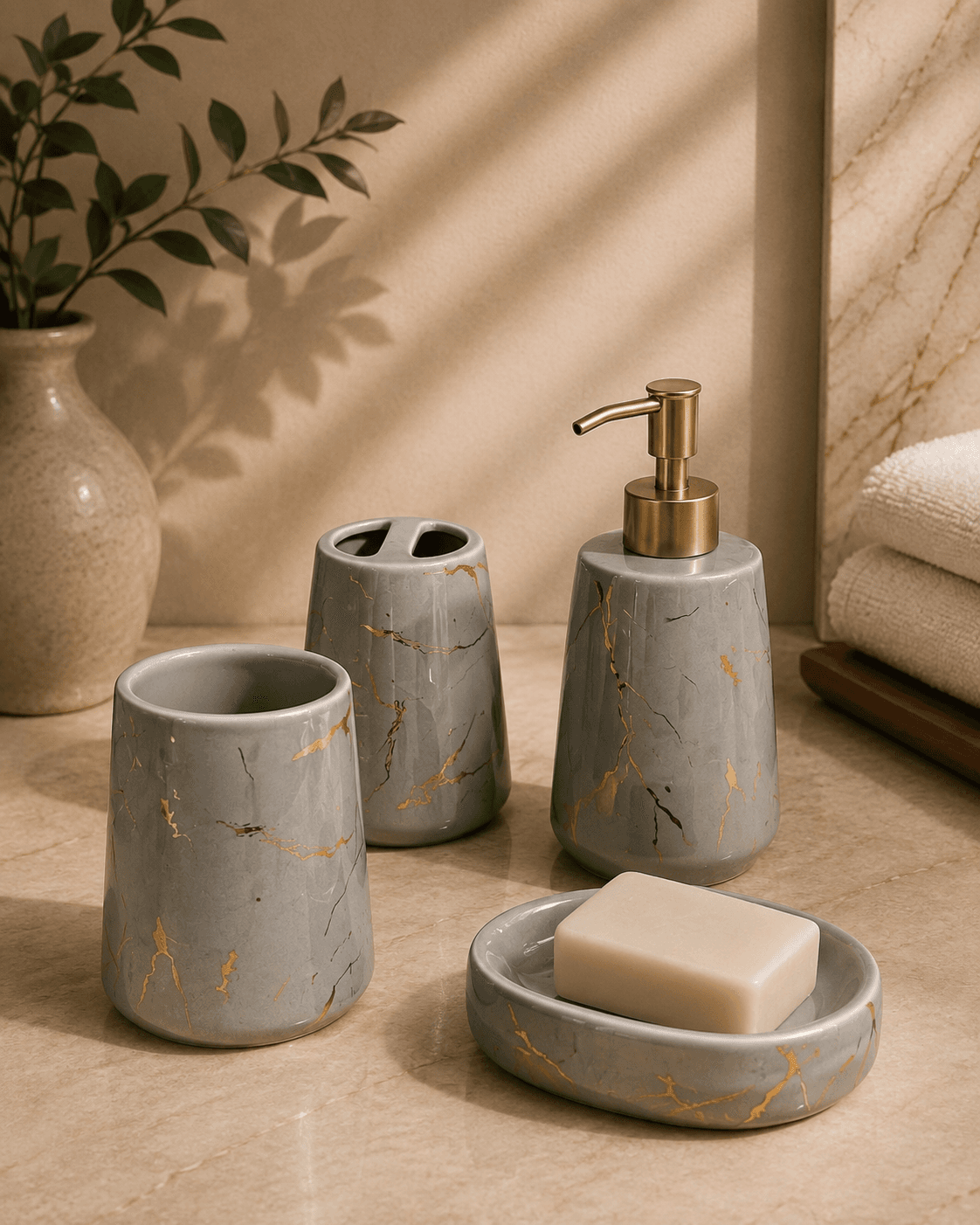 Amber Vintage Glass Soap Dispenser Set