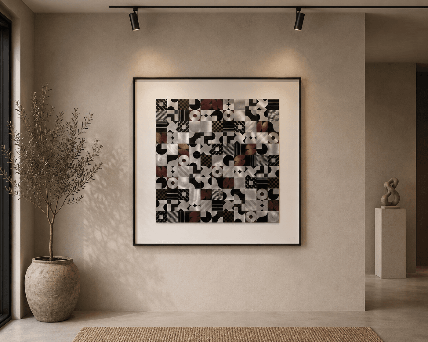 Framed Geometric Mosaic Cross Pattern 80-80 cm