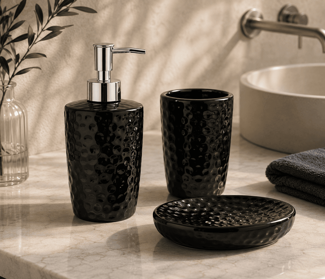 Dark Bottle Soap Dispenser Group Set view 5