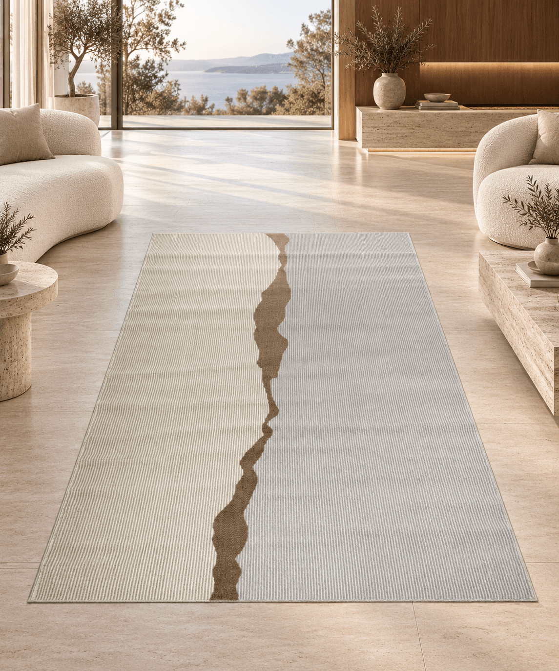 Split Tone Gray Beige Abstract Rug 160-230 cm view 2