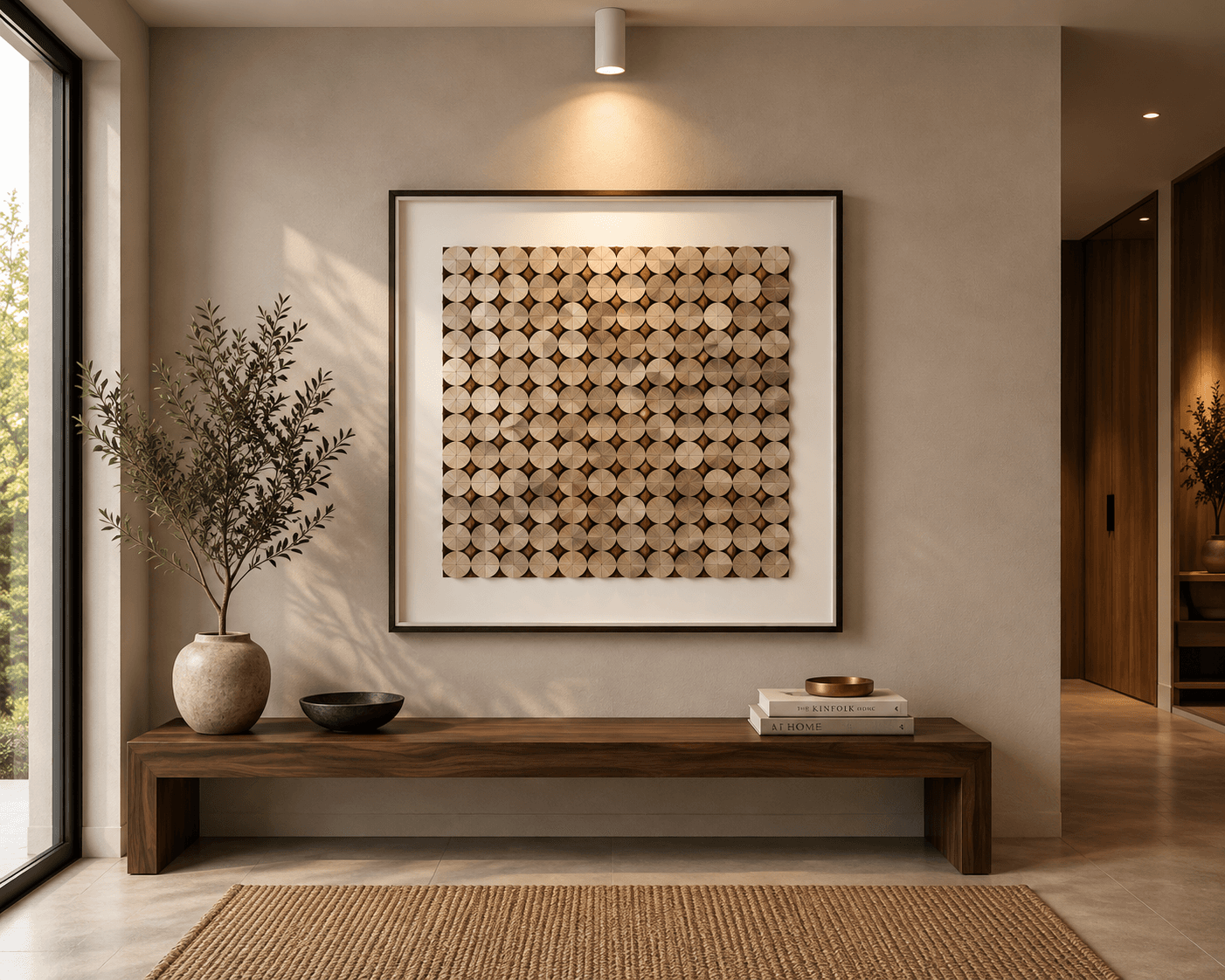 Framed Gold Circle Grid – Modern Art 80-80cm view 2
