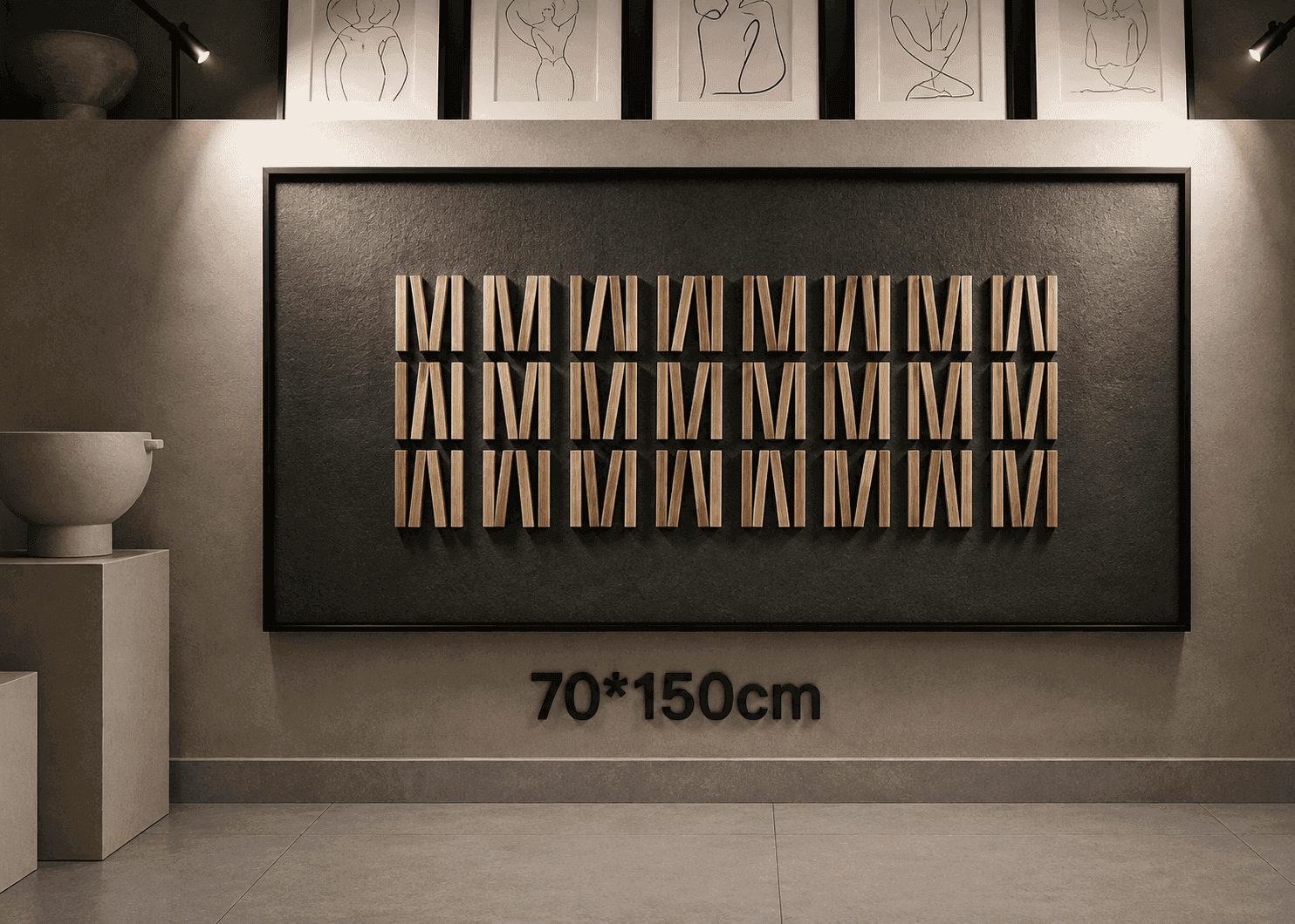 Framed Brown Wooden Slat Art – 70x150 cm view 3