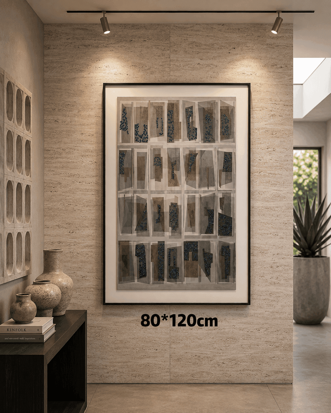 Framed B&W Grid Pattern – 80x120 cm view 2