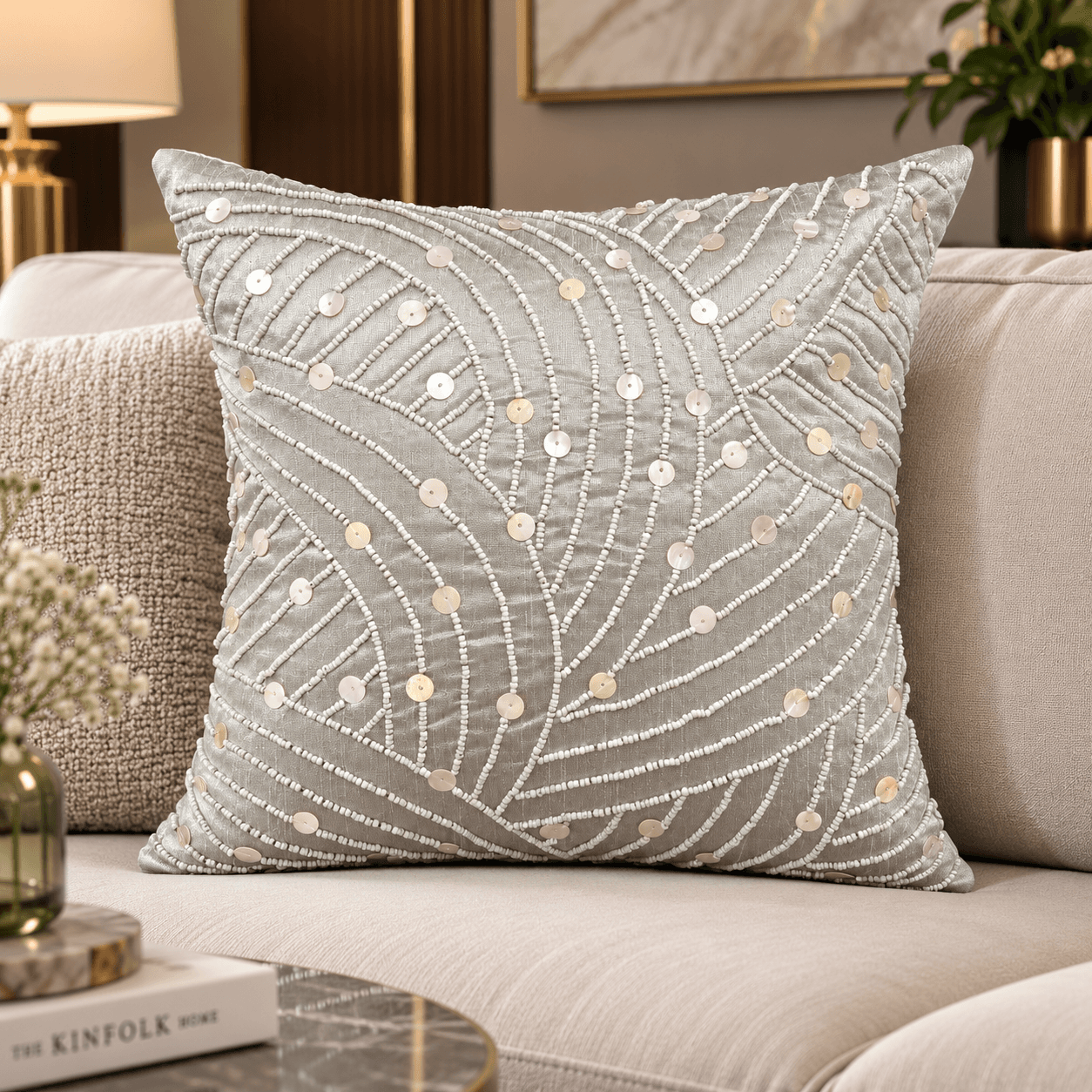 Silver Grey Patterned Cushion Cover Design 3508