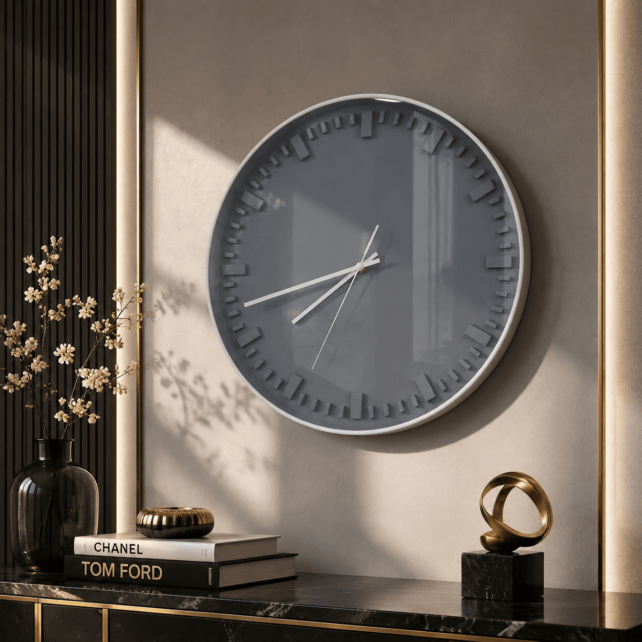 Charcoal Modern Wall Clock Console