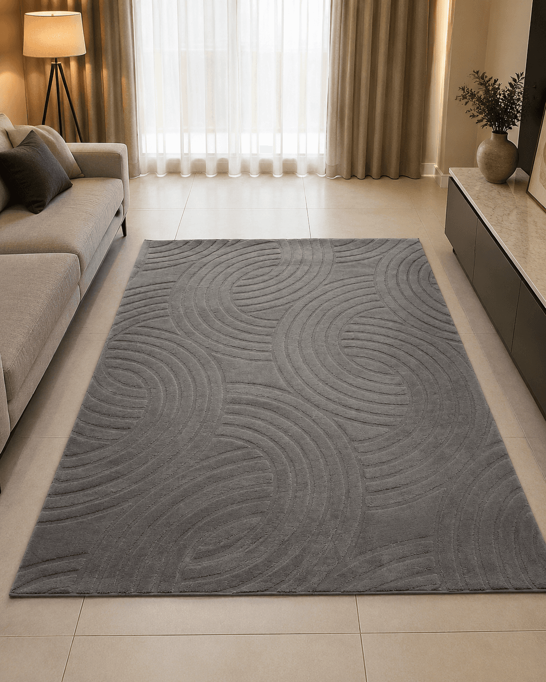Charcoal Swirl Living Room Rug