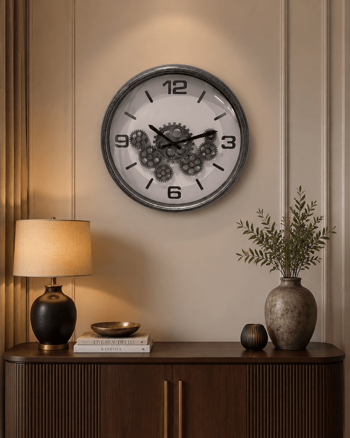 Vintage Gear Wall Clock Console