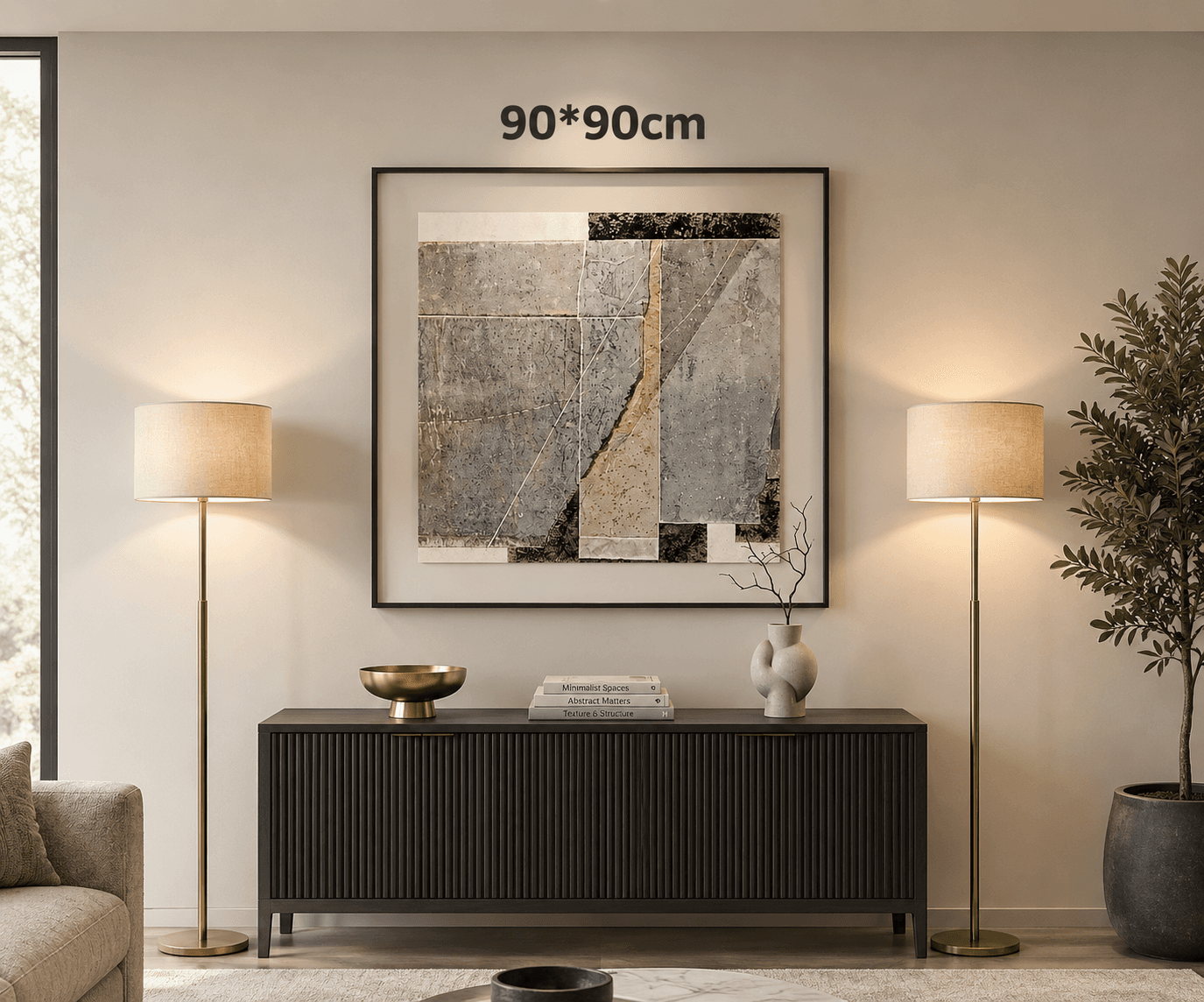 Framed Abstract Geometric Lines – 90x90 cm