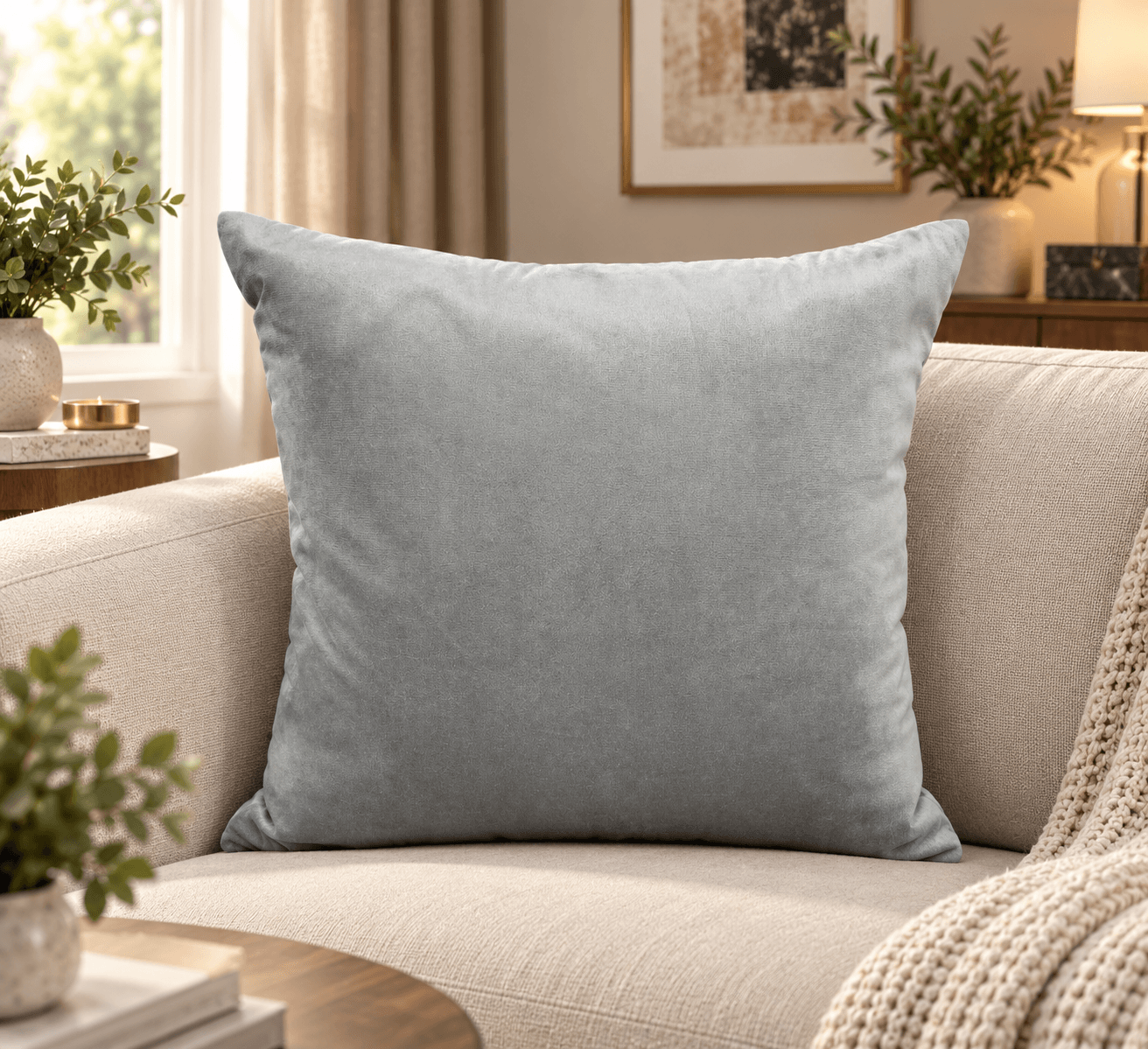 Dove Grey Velvet Cushion Cover Design 1012