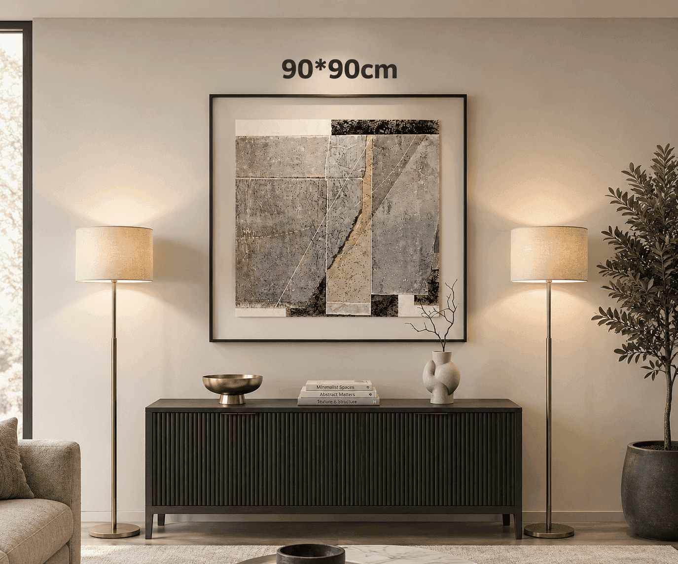 Framed Abstract Geometric Lines – 90x90 cm view 3