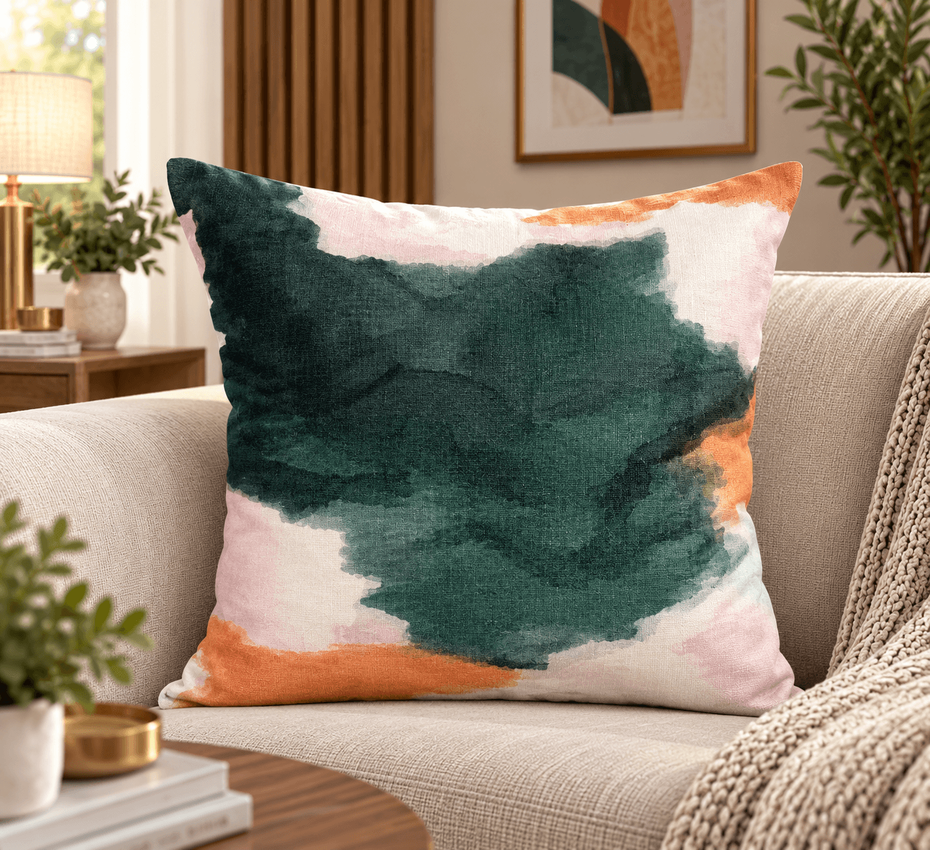 Teal Abstract Cushion Cover Design 3521