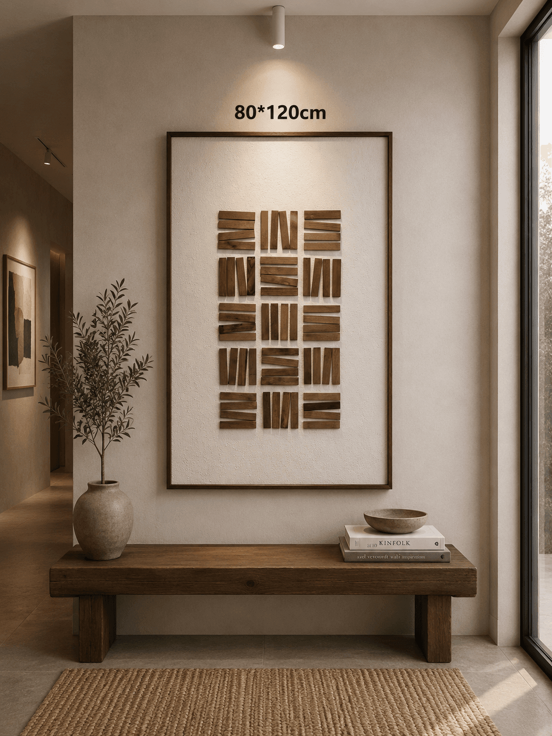 Framed Brown Square Grid Art 80-120cm