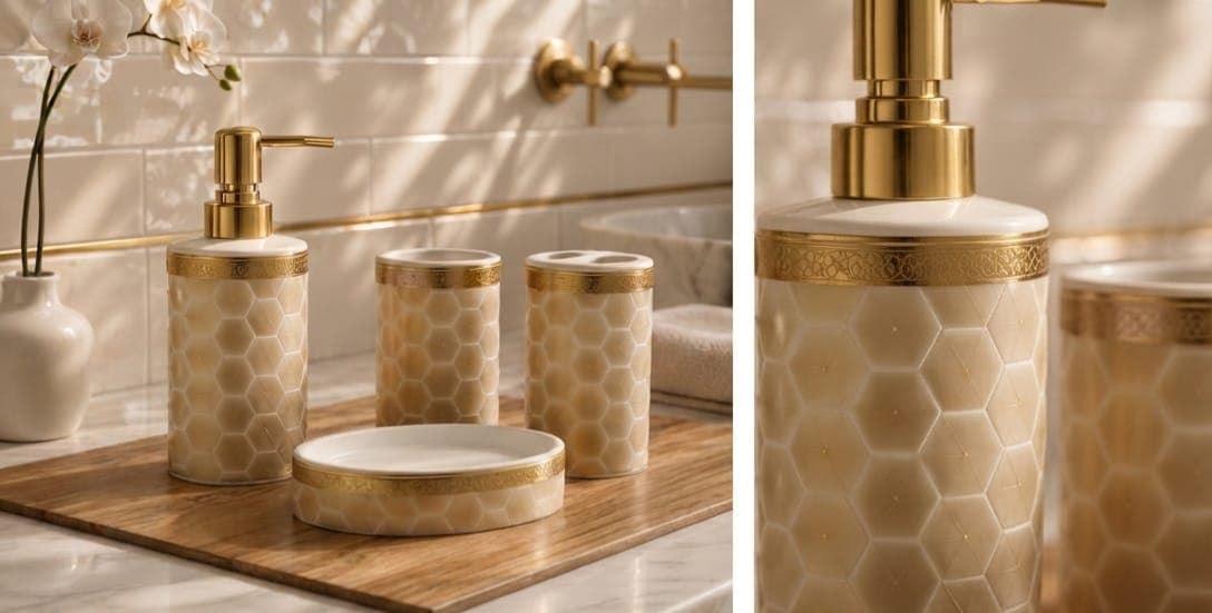 Natural Wood Tray Soap Dispenser Set