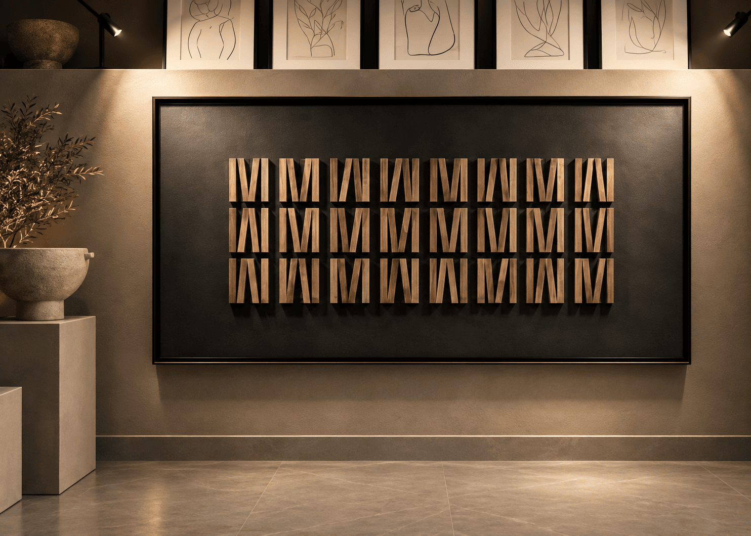 Framed Brown Wooden Slat Art – 70x150 cm view 2