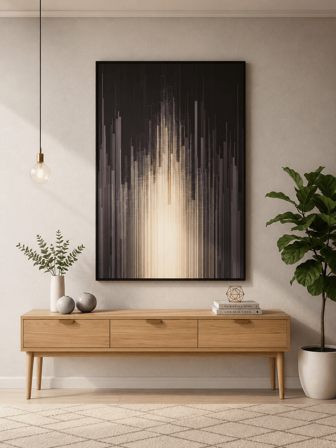 Framed Dark Abstract – Vertical Lines 120-180cm