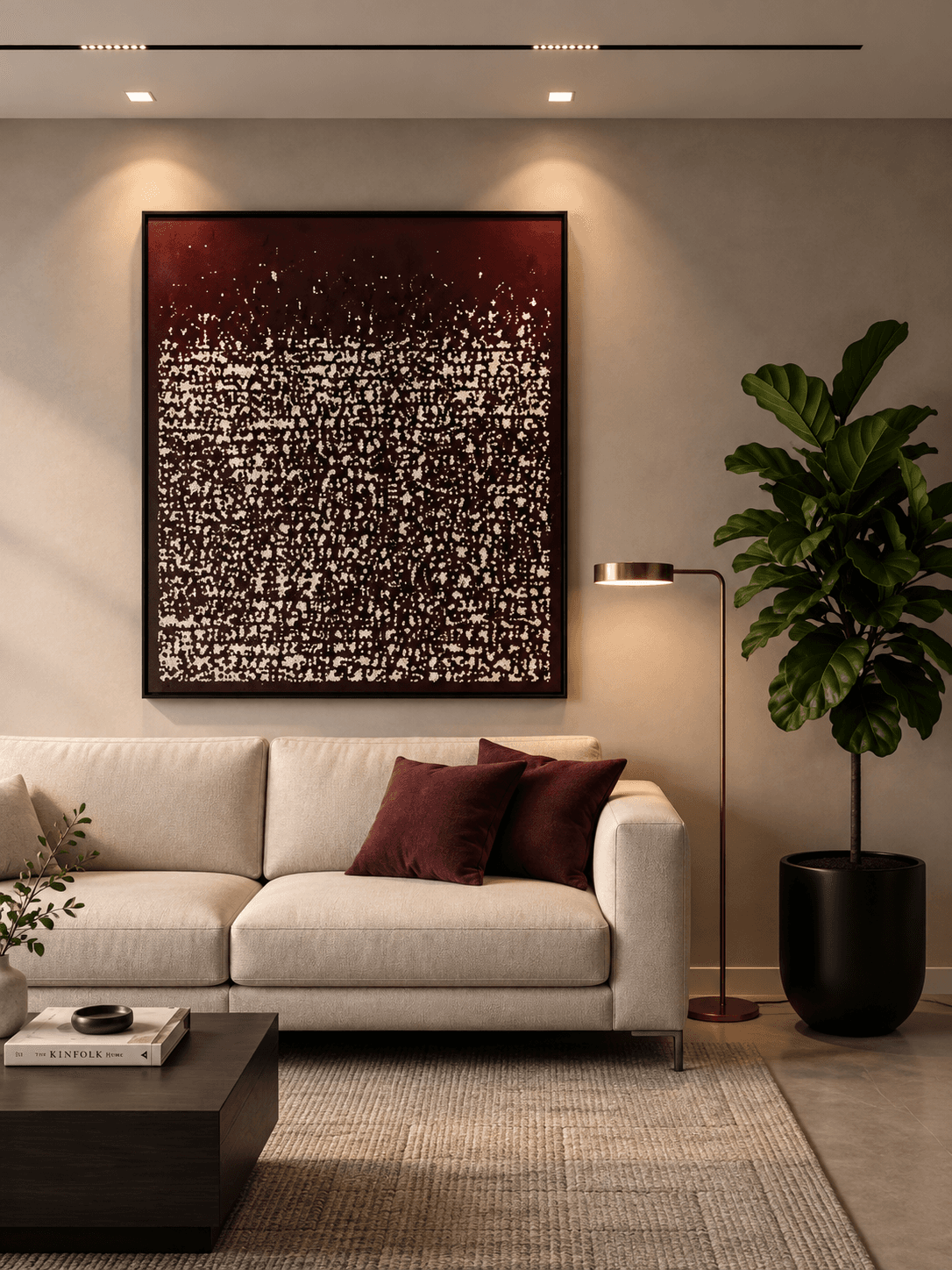 Framed Red Textured Abstract – Contemporary 120-150cm view 2