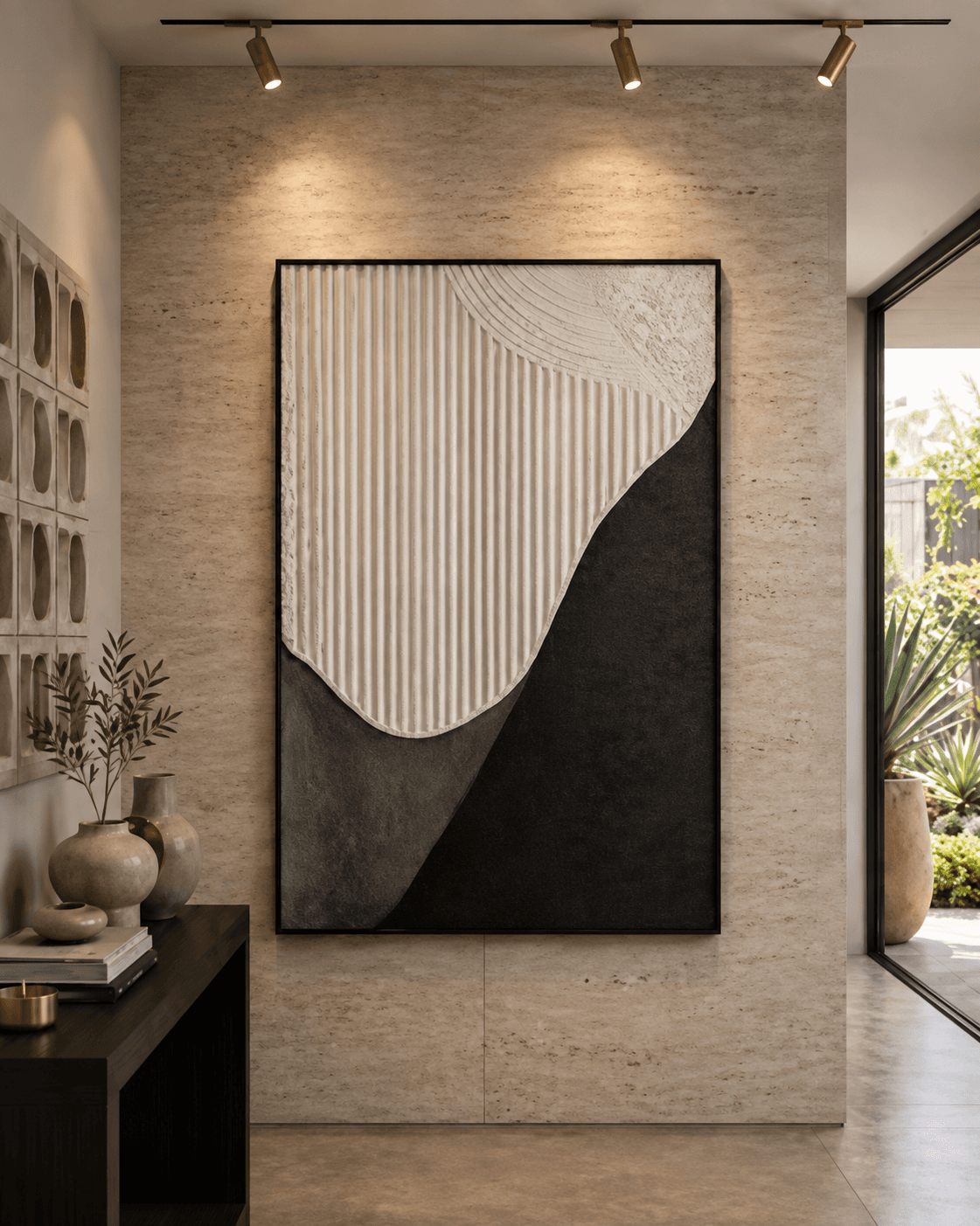 Framed B&W Wave Mountain Design – 80x120 cm view 2