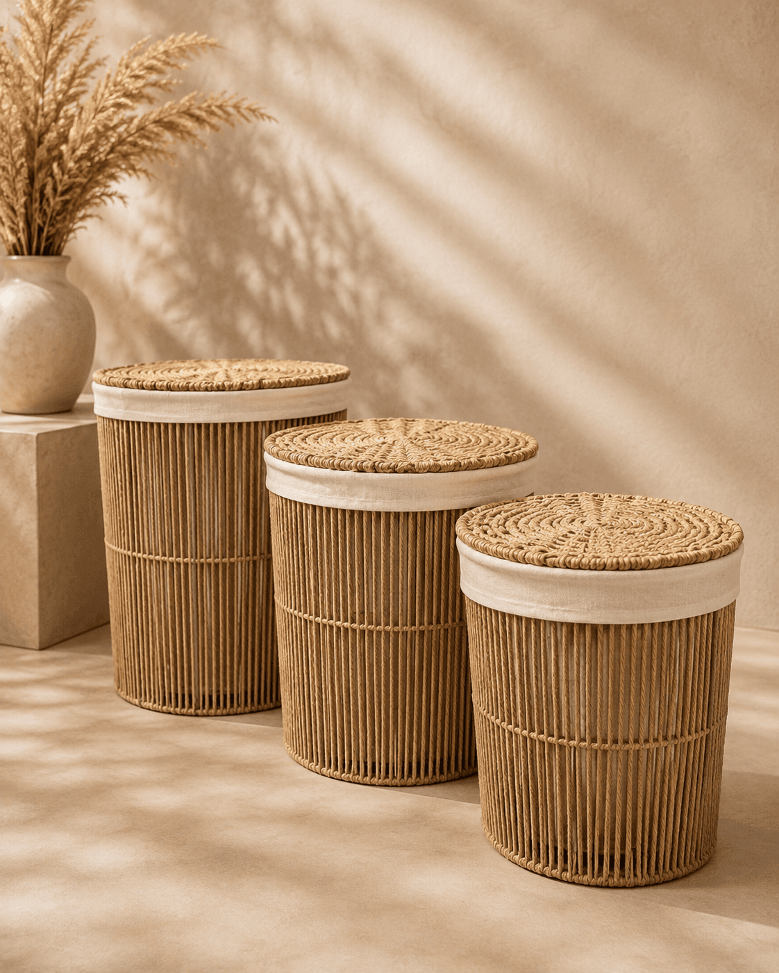Natural Cylindrical Woven Basket Set