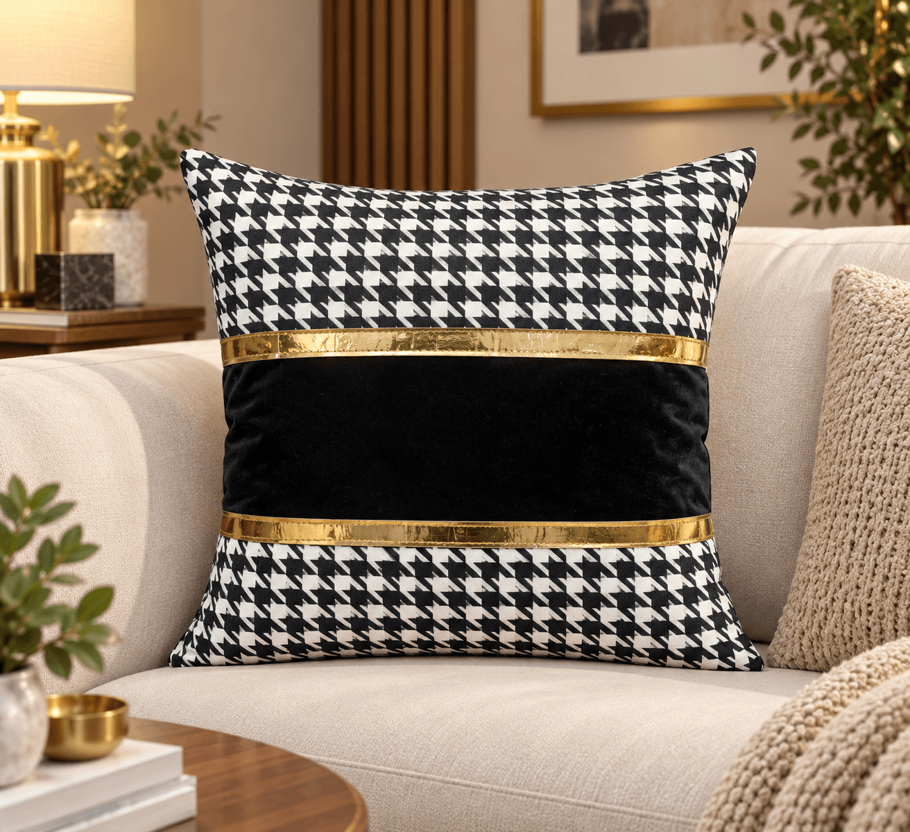 Terracotta & Charcoal Block Print Cushion Cover