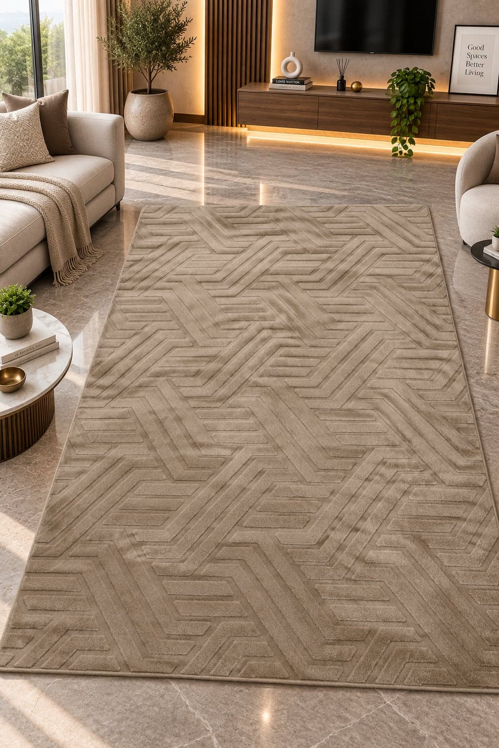Beige Textured Lines Area Rug 6*4fts