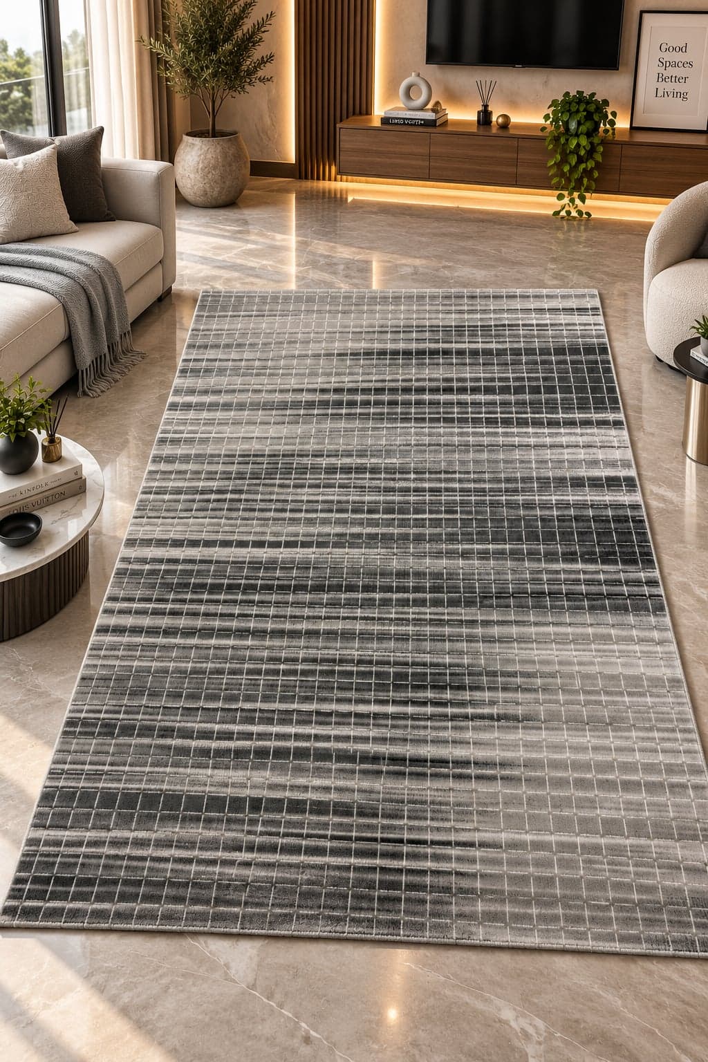 Grey Striped Distressed Area Rug 6*4fts