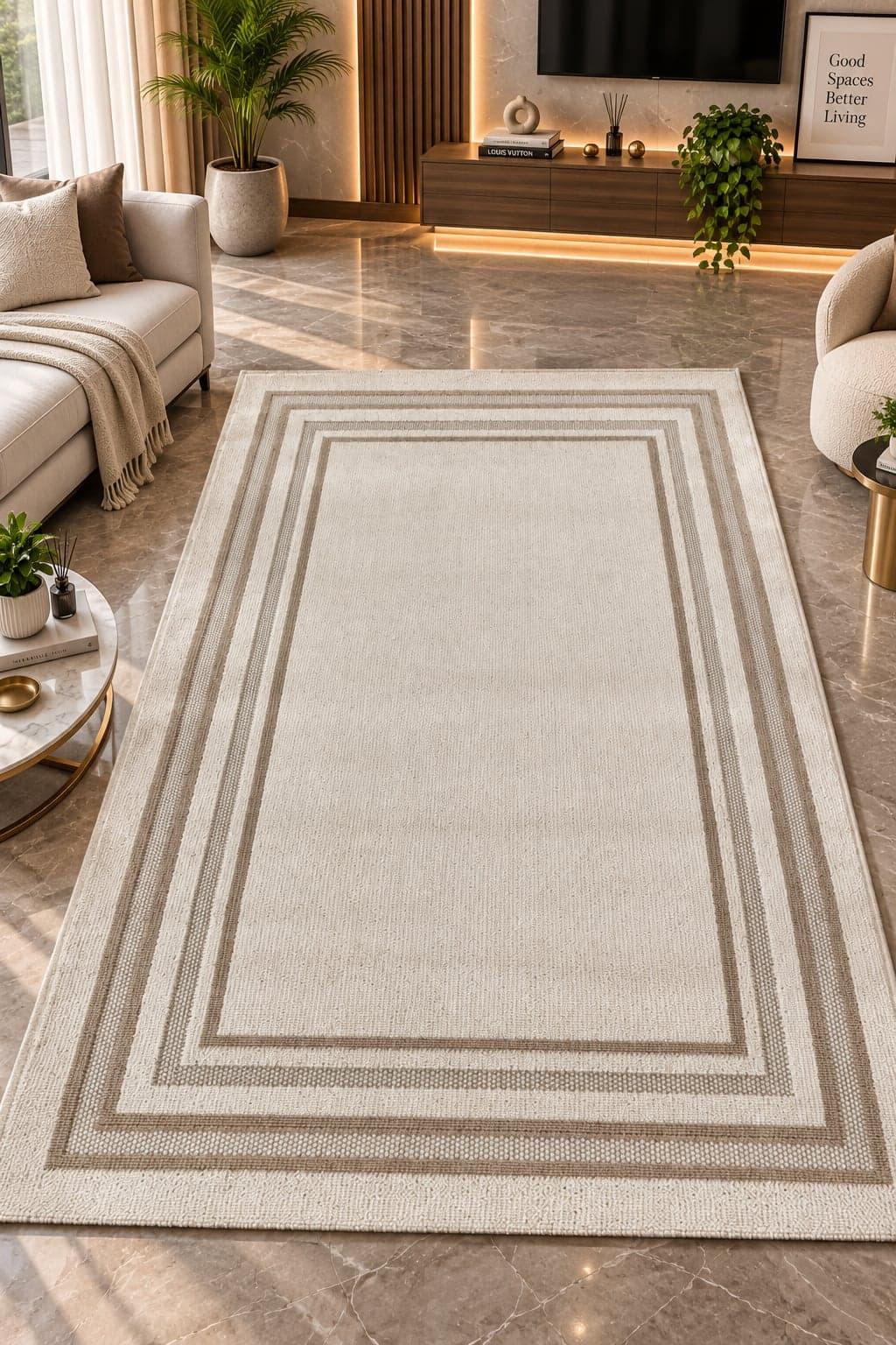 Ivory Border Frame Area Rug 6*4fts
