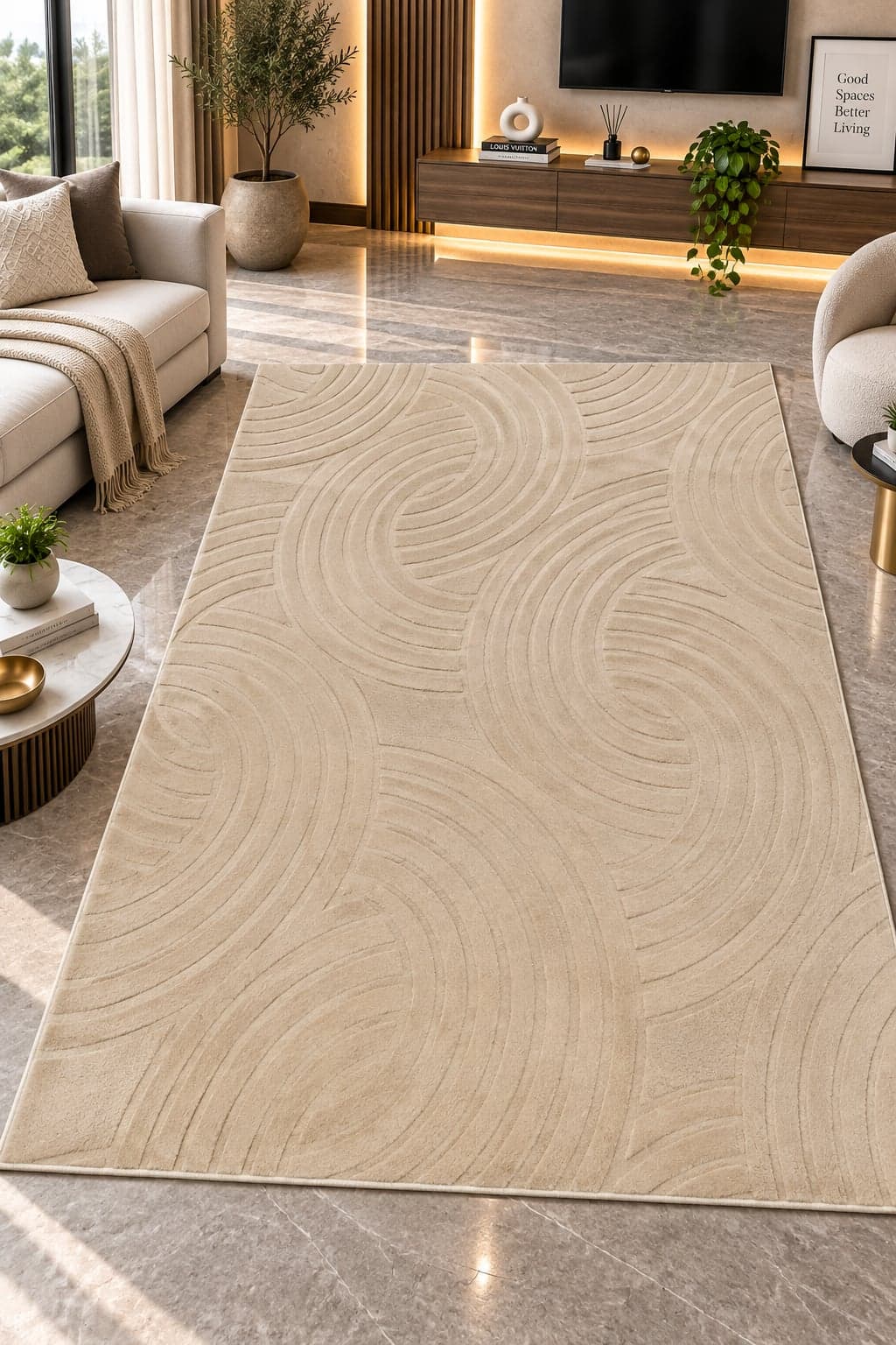 Ivory Carved Swirl Area Rug 6*4fts