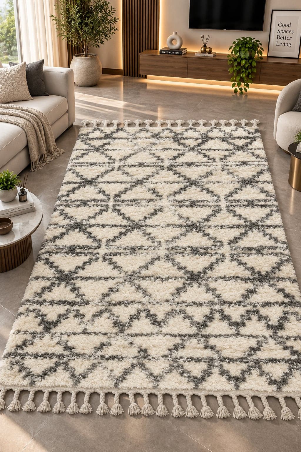 Ivory Charcoal Trellis Area Rug 6*4fts