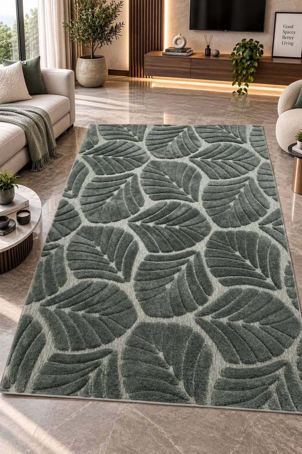 Sage Green Leaf Pattern Area Rug 6*4fts