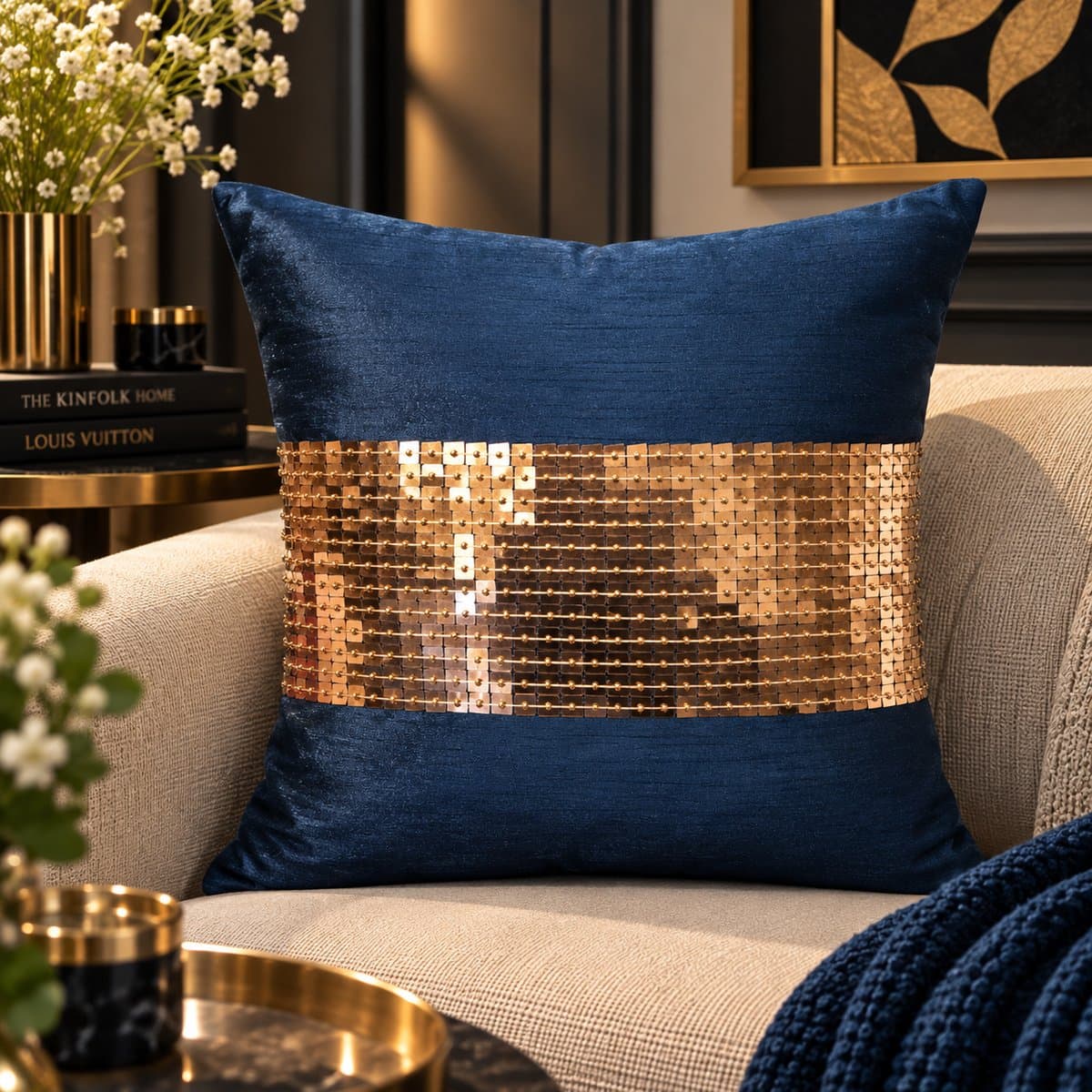 Black Gold Stripe Cushion Cover Design 4532