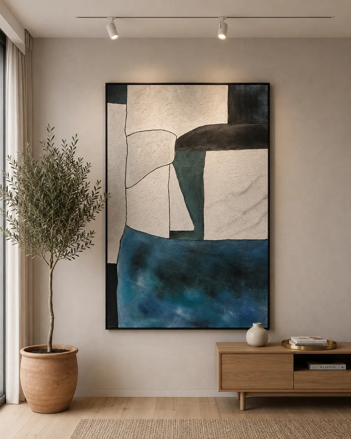Framed Abstract Geometric Blue Art 120-180cm