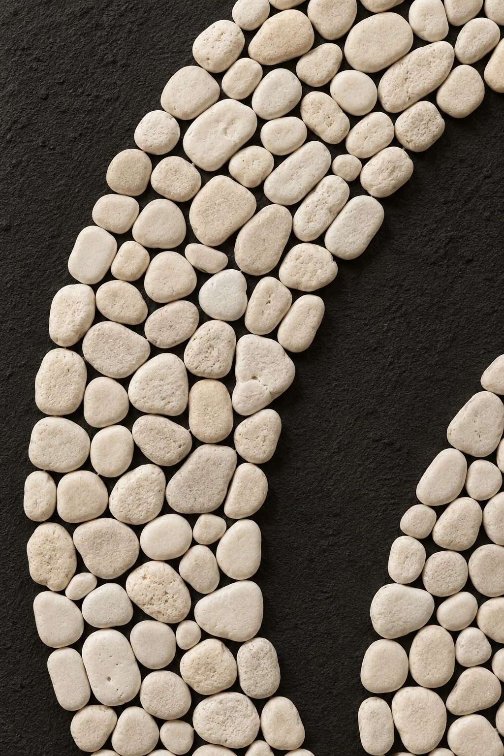 Framed B&W Mosaic Swirl & Arches 80x120 cm - pebble texture macro