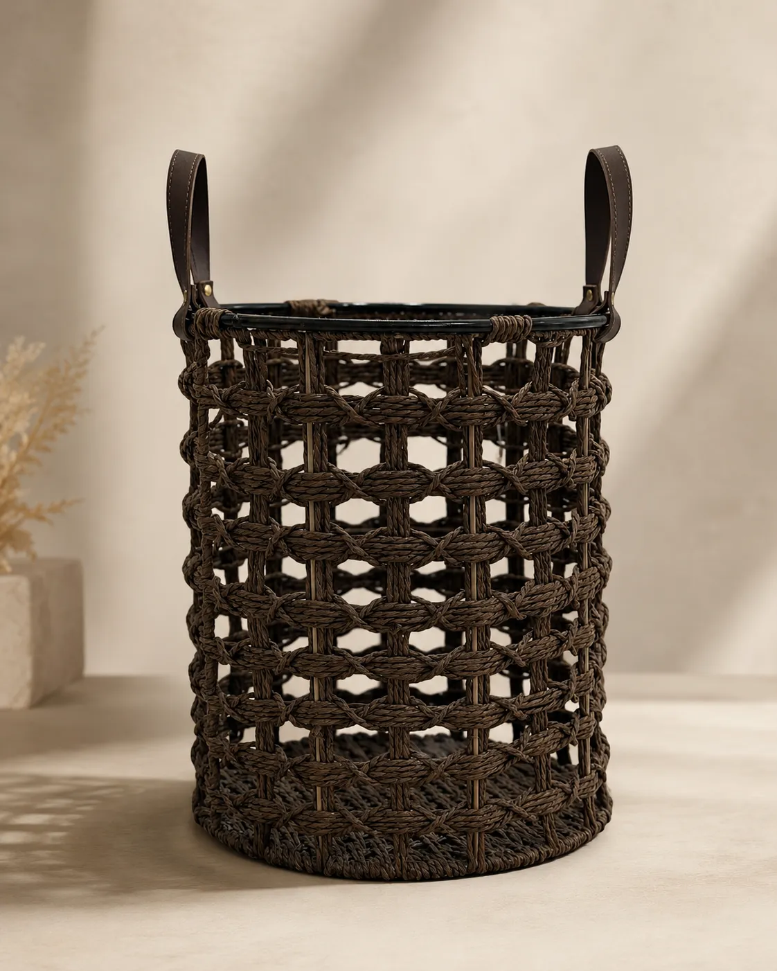 Dark Open-Weave Decorative Basket