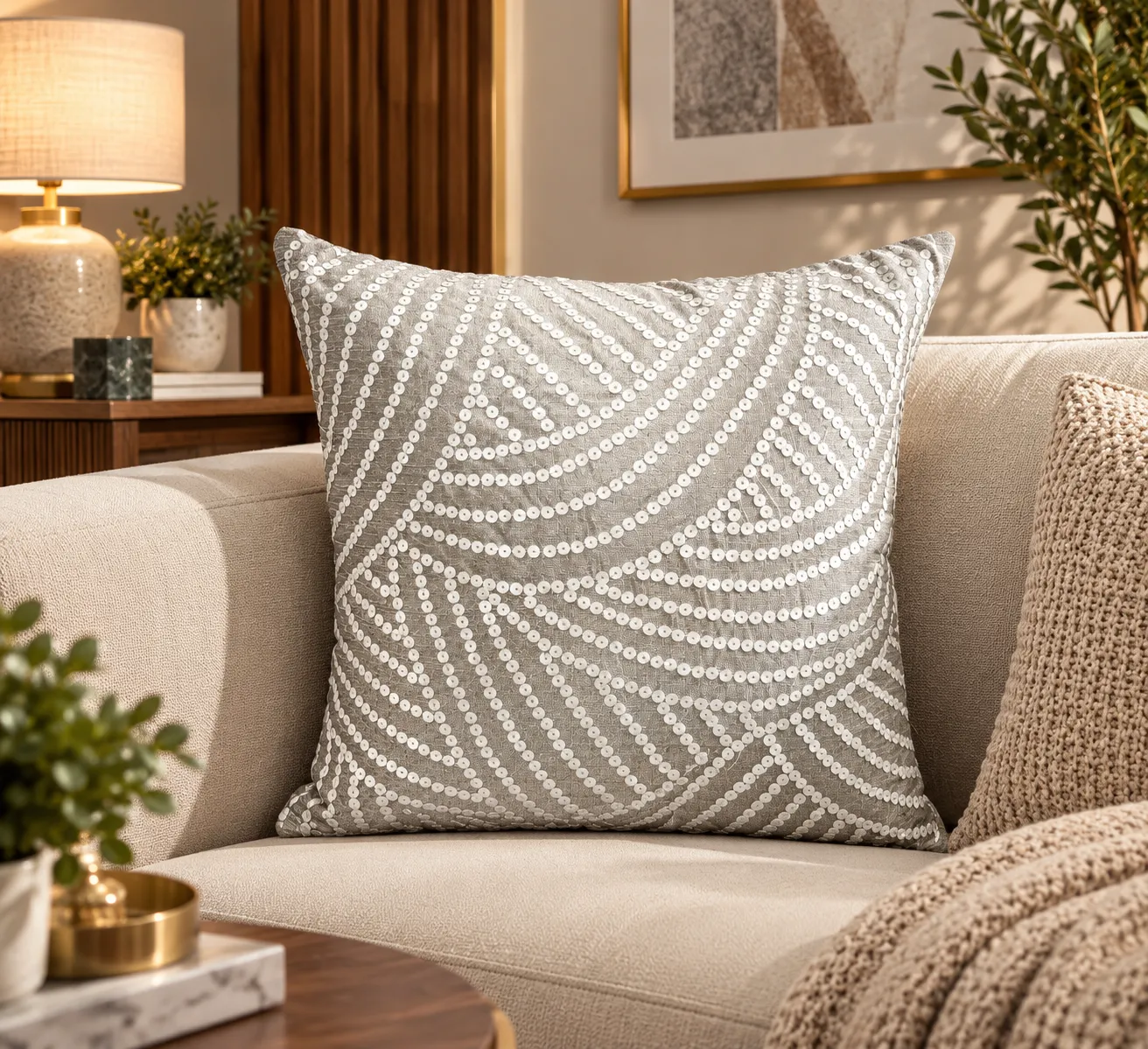 Silver White Wavy Cushion Cover Design 3508