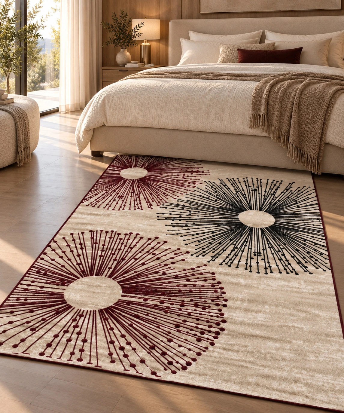 Pink Grey Floral Area Rug - bedroom lifestyle