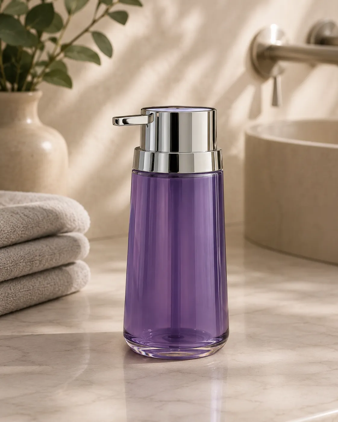 Violet Tinted Glass Soap Dispenser