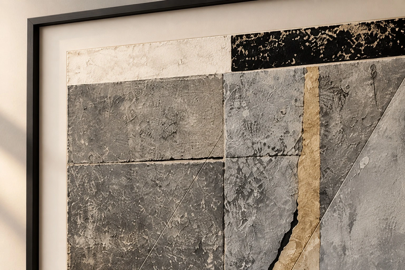 Framed abstract geometric art corner detail