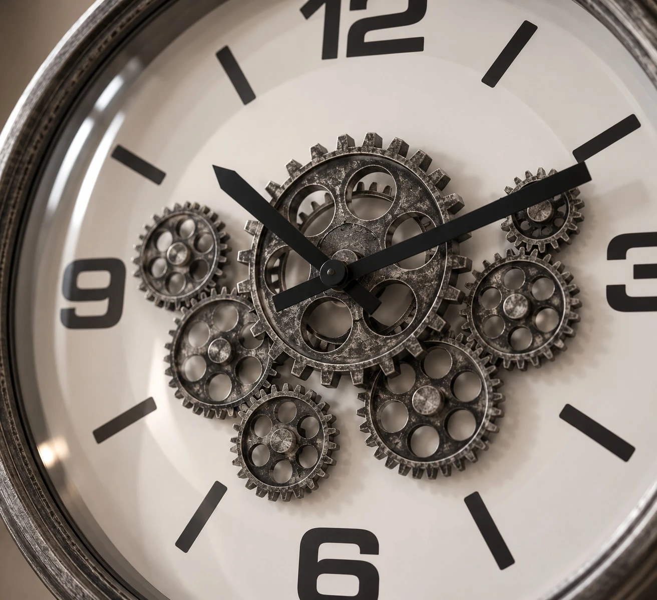 Vintage Gear Wall Clock Console - gear detail close-up