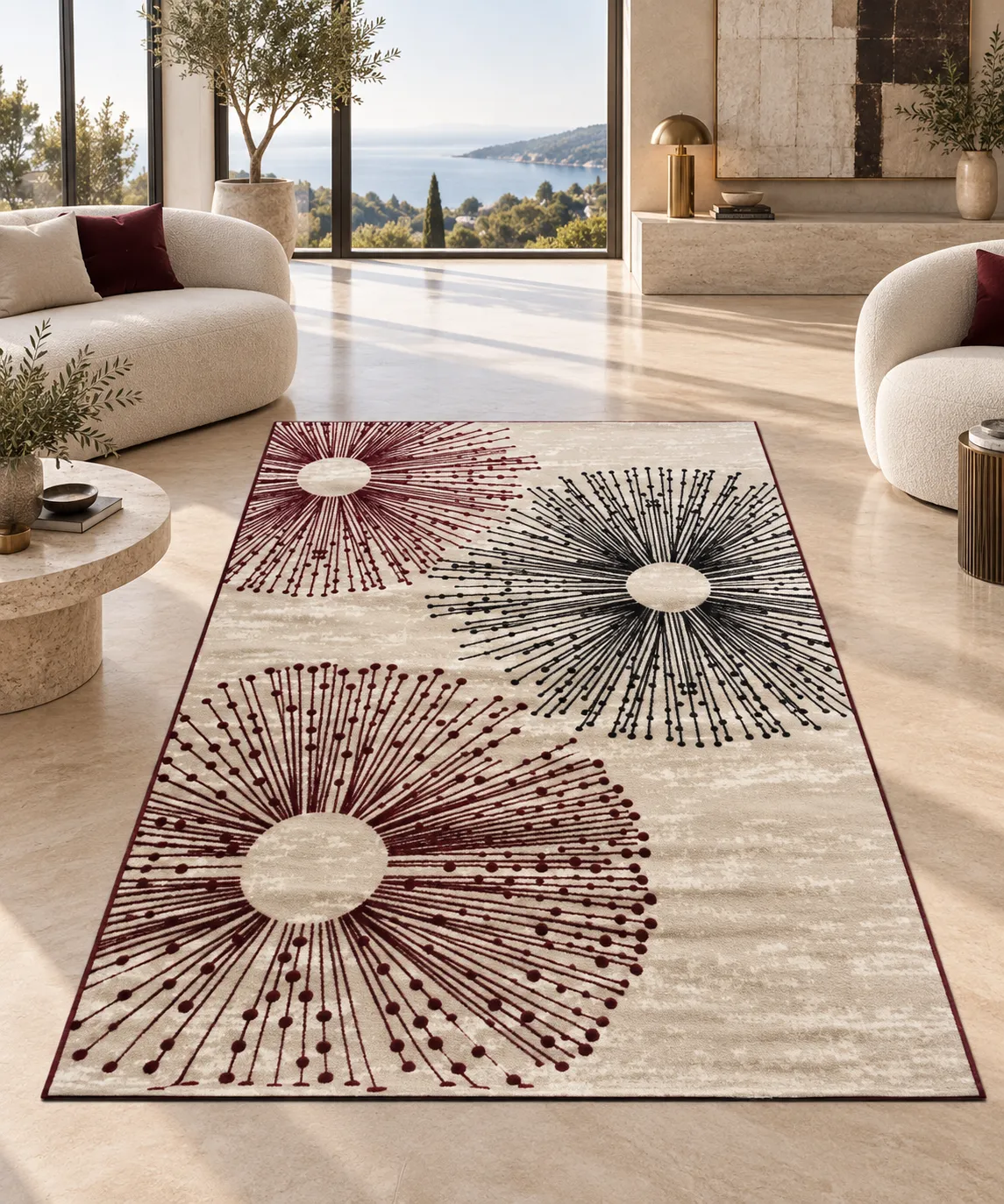 Pink Grey Floral Area Rug