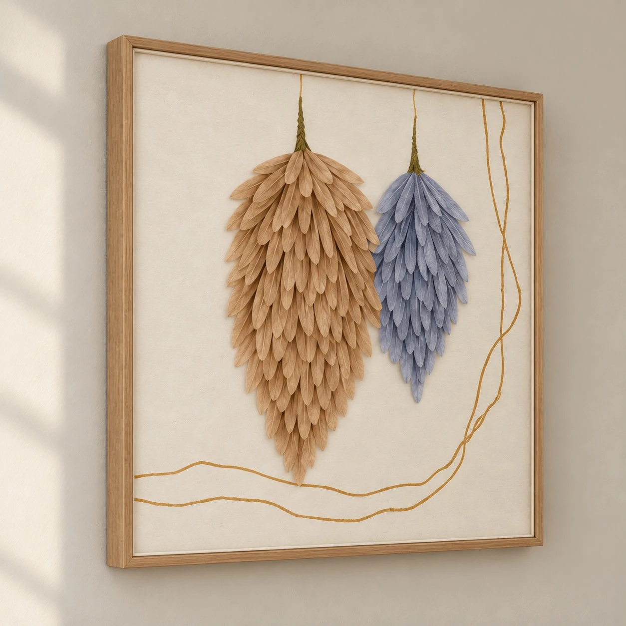 Framed Abstract Leaf Art Print 60x60 cm - angled side view