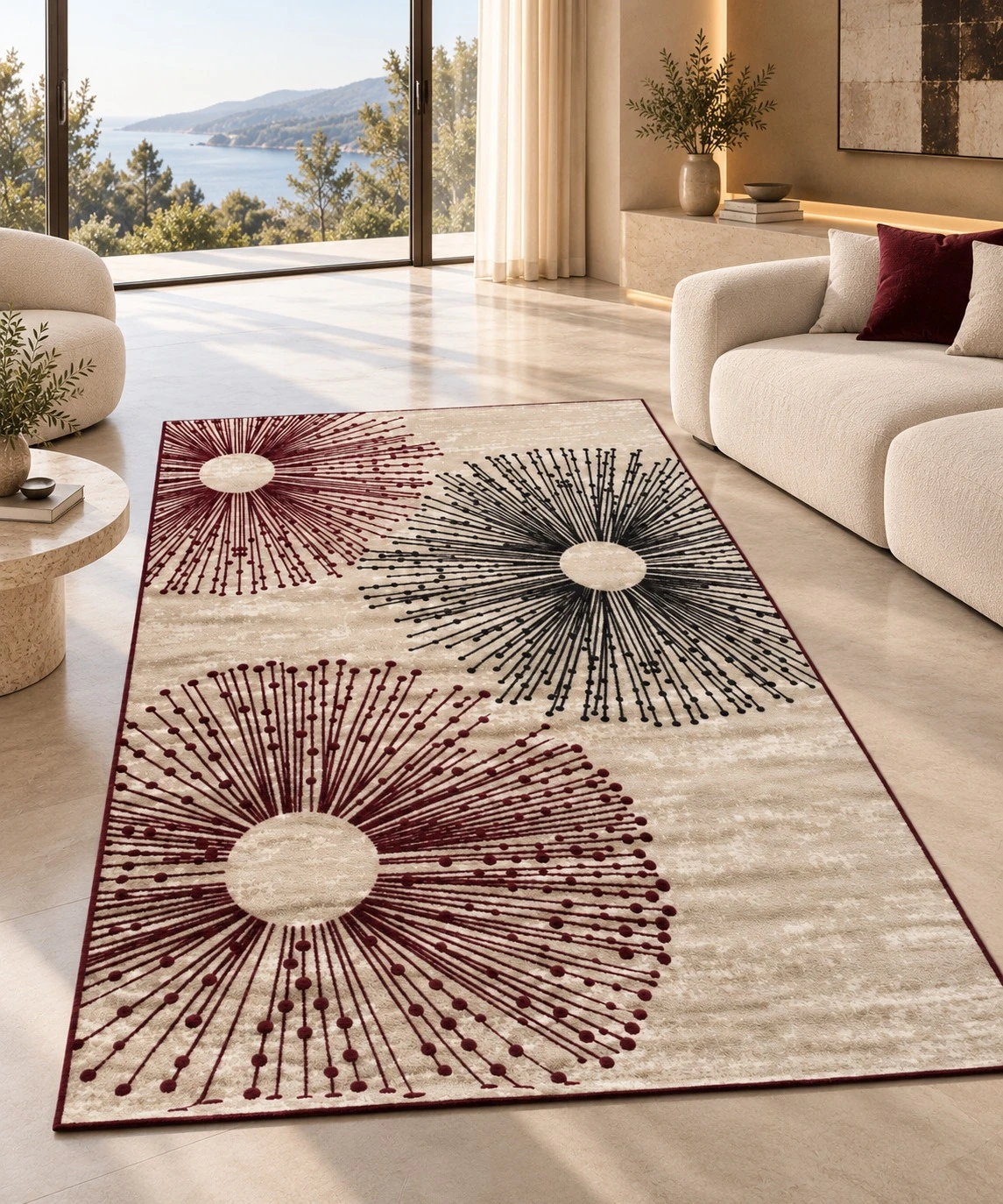 Pink Grey Floral Area Rug - living room lifestyle