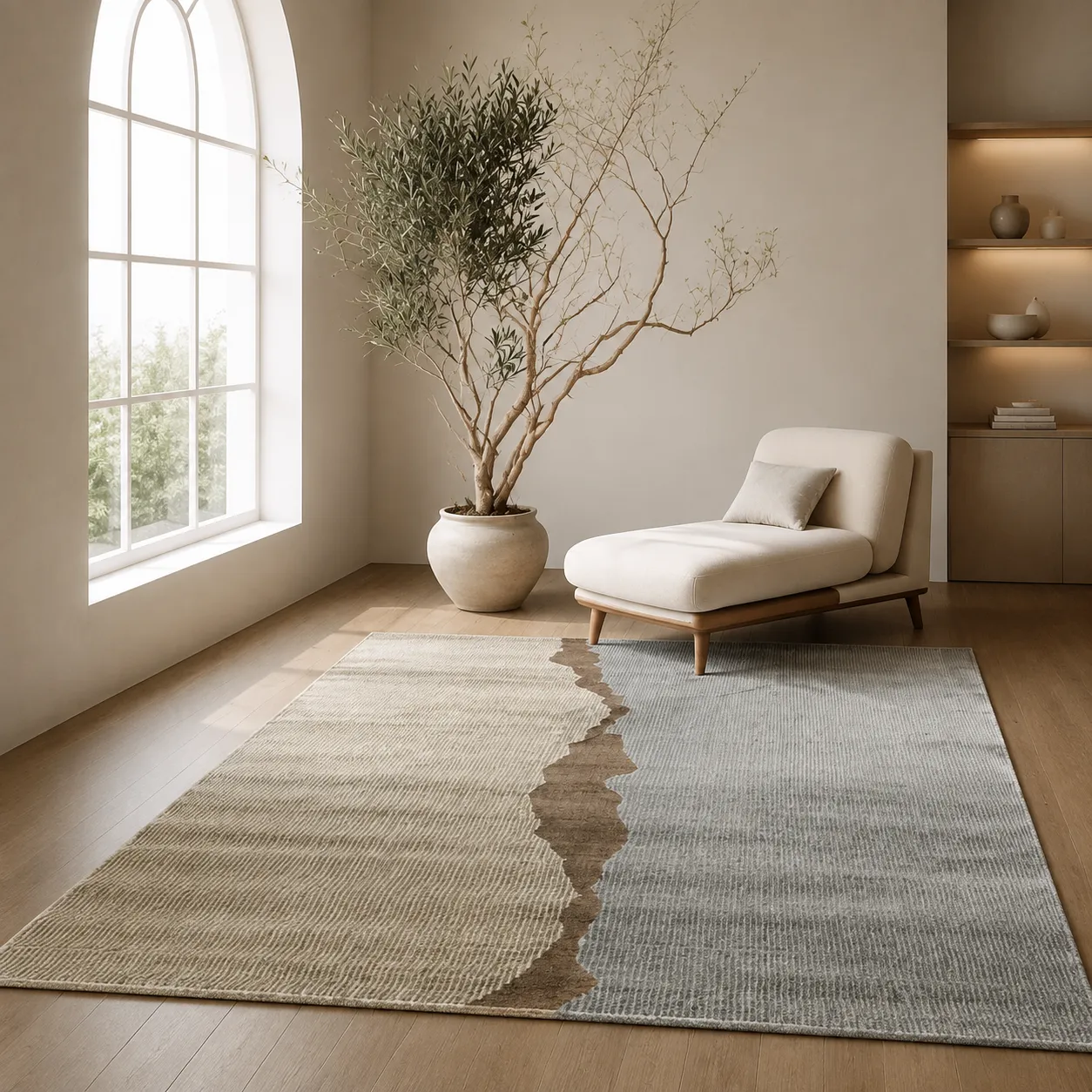Split Tone Gray Beige Abstract Rug 160-230 cm