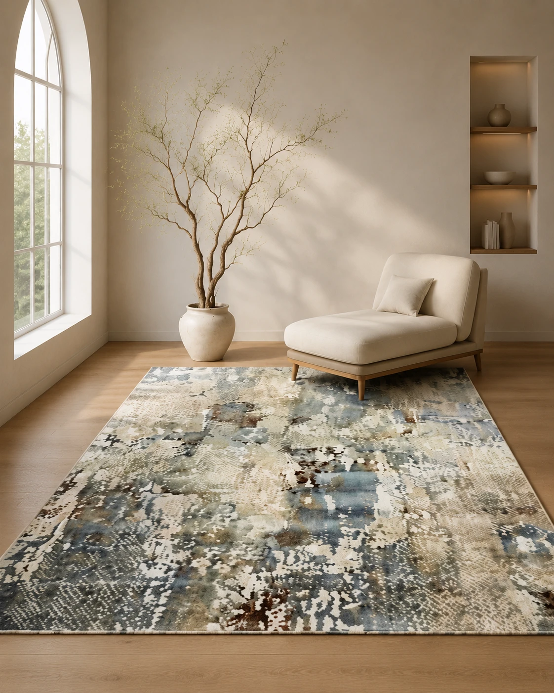 Blue Gray Abstract Arched Window Rug