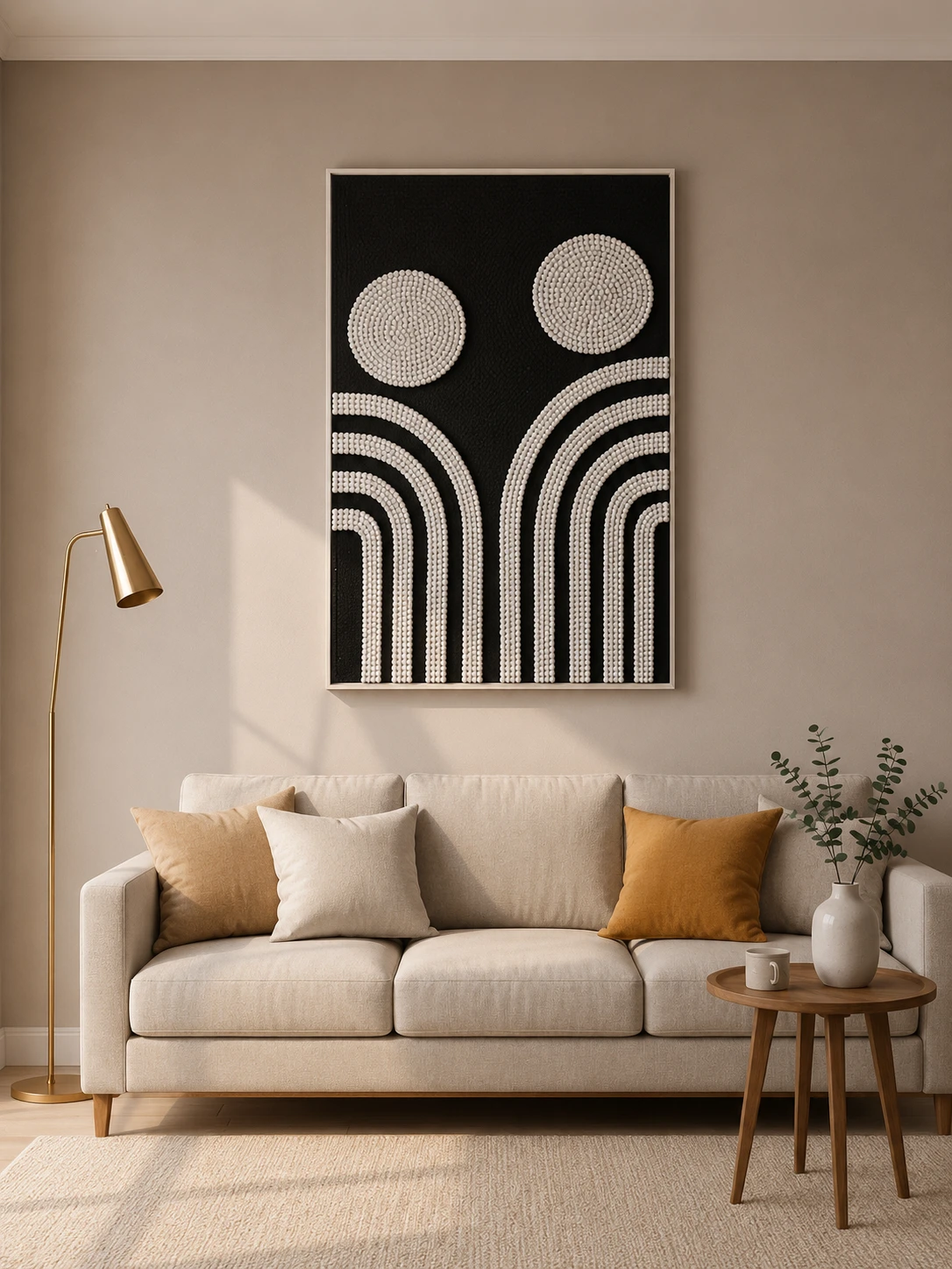 Framed B&W Geometric Arches & Circles 80-120cm