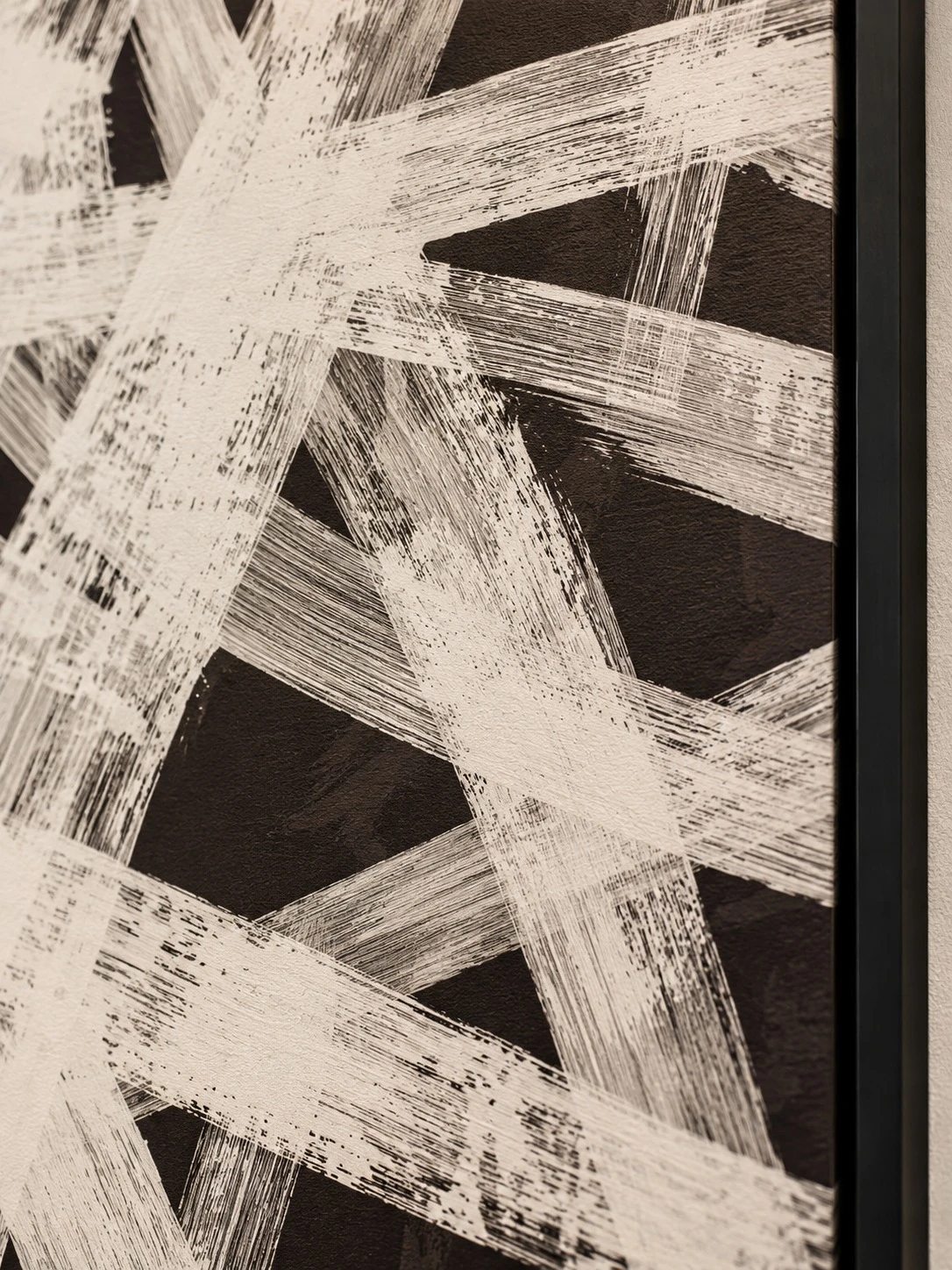 Framed B&W Abstract Mixed Media 120x180 cm - brushstroke texture close-up
