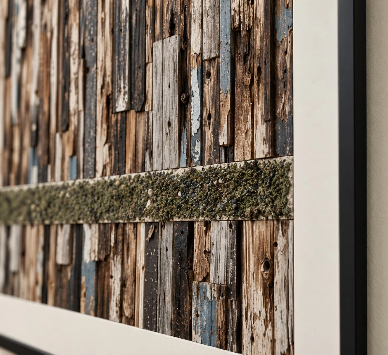 Framed Botanical Vine Art Print 80x120 cm - wood and moss texture close-up