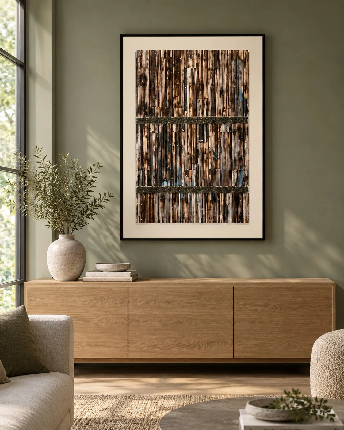 Framed Botanical Vine Art Print 80x120 cm - styled in a living room