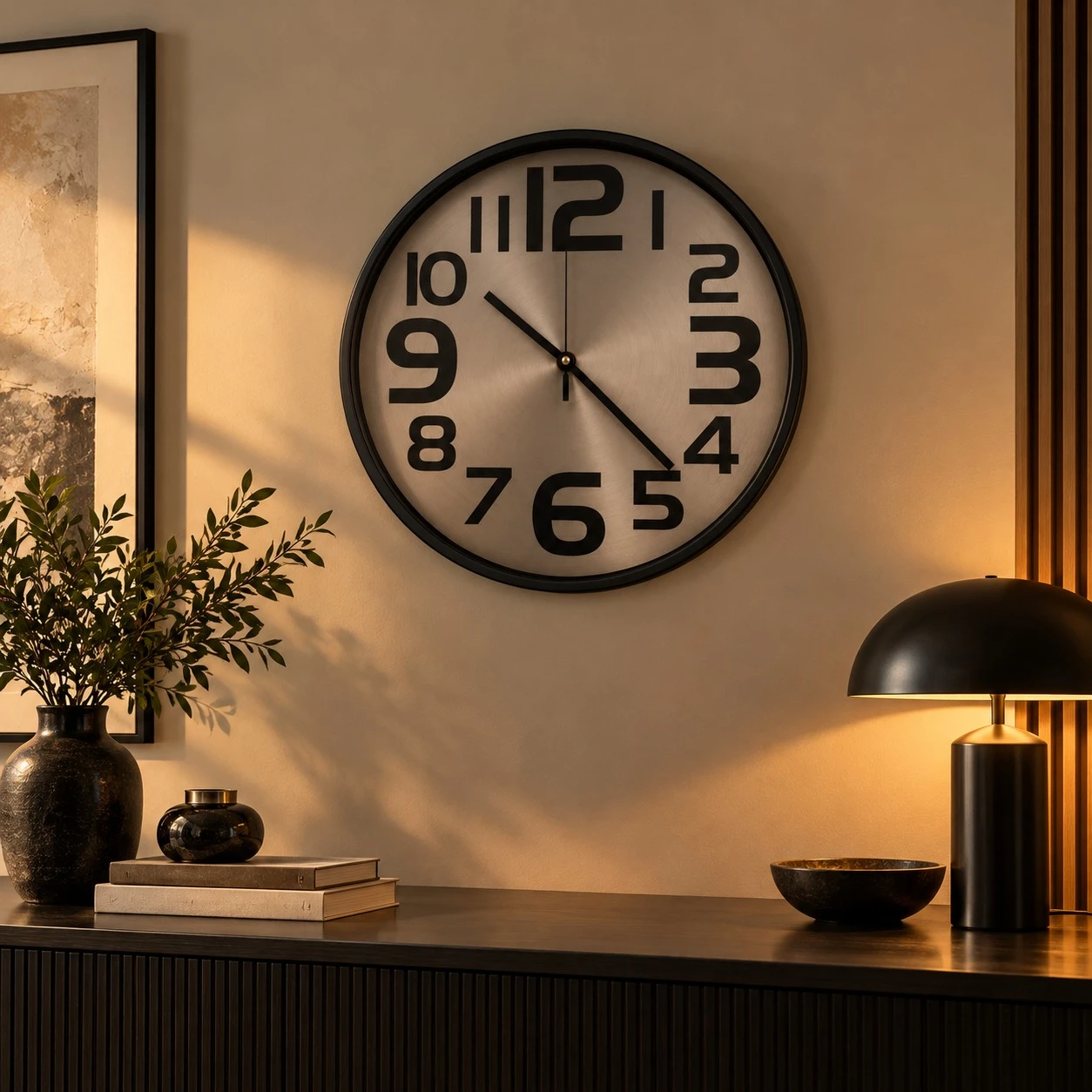 Black Numeral Wall Clock Console - warm console lifestyle