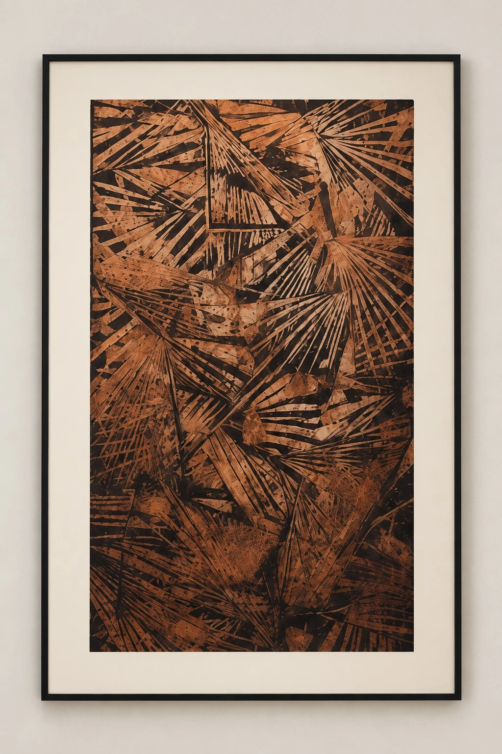 Framed Brown Botanical Pattern Art 80x120 cm - artwork detail
