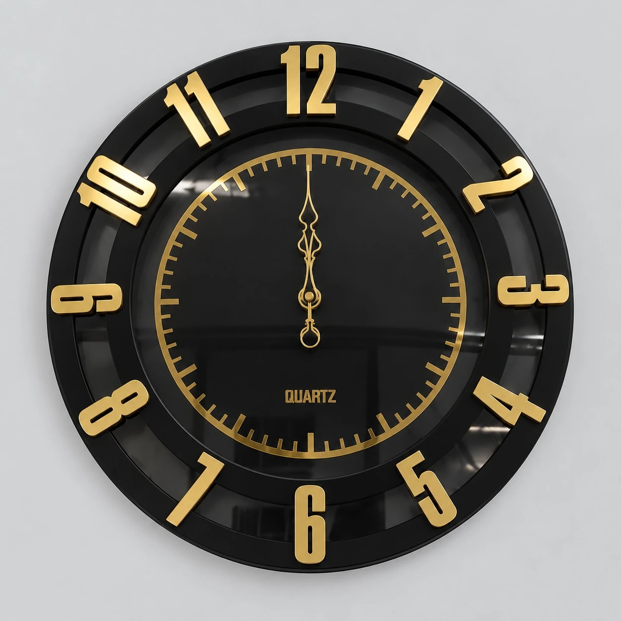 Black Gold Numeral Wall Clock - studio front view